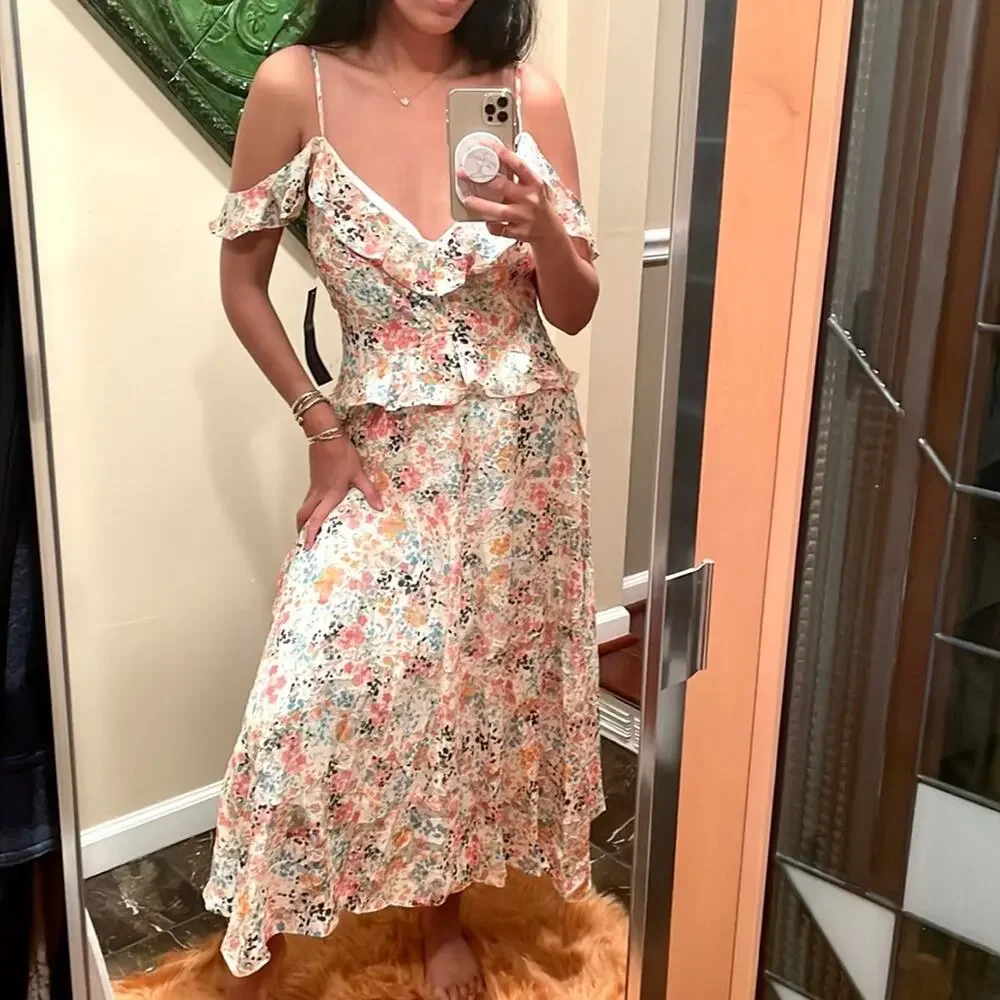 RACHEL Rachel Roy Floral Ruffled Maxi Sun Dress NWT Eggshell Combo